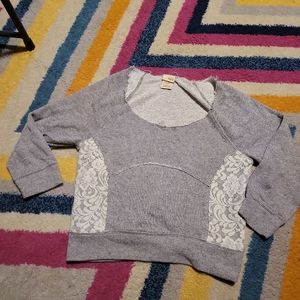 Juniors Small Daytrip Gray Scoop Neck Sweatshirt Lace Trim